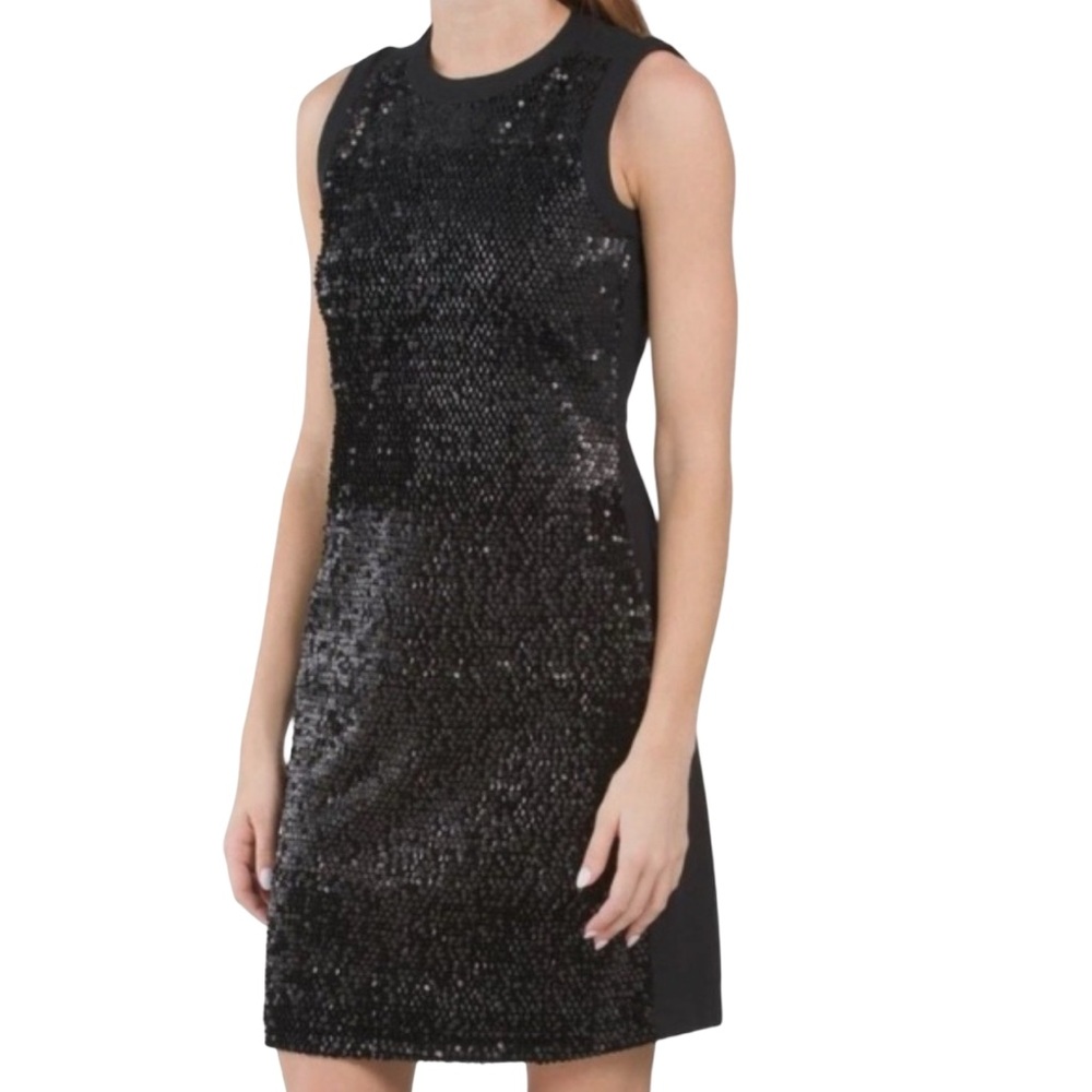J. McLaughlin "Christian" Black Embellished Sequin Front Lined Sheath Dress
